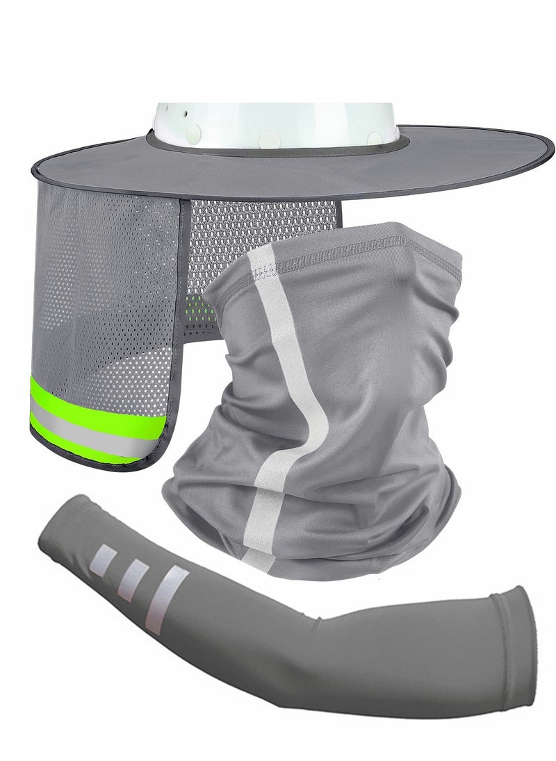 Y&D Hard Hat Sun Shade Bandana Headband Face Scarf, UV Protection Arm Sleeves with Reflective Strap, set of 3, Not Included, Grey  - Image 1