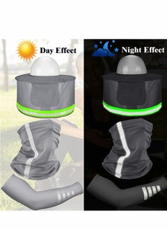 Y&D Hard Hat Sun Shade Bandana Headband Face Scarf, UV Protection Arm Sleeves with Reflective Strap, set of 3, Not Included, Grey  - Image 2
