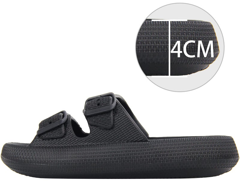BenSorts Men Pillow Slippers Slides 2 Strap Adjustable EVA SPA Chunky Sandal Quick Dry House Shower Bath Soft Sole Athletic Slippers Black Men Size 11 11.5 Women Size 12 12.5 - Image 2