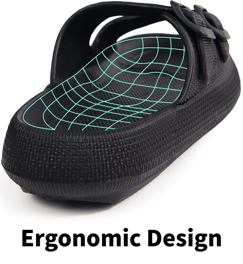 BenSorts Men Pillow Slippers Slides 2 Strap Adjustable EVA SPA Chunky Sandal Quick Dry House Shower Bath Soft Sole Athletic Slippers Black Men Size 11 11.5 Women Size 12 12.5 - Image 5