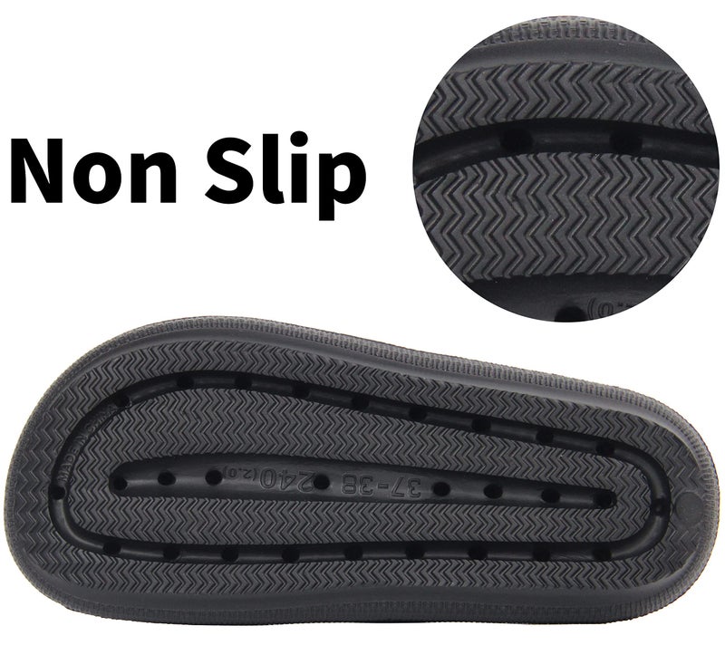 BenSorts Men Pillow Slippers Slides 2 Strap Adjustable EVA SPA Chunky Sandal Quick Dry House Shower Bath Soft Sole Athletic Slippers Black Men Size 11 11.5 Women Size 12 12.5 - Image 4