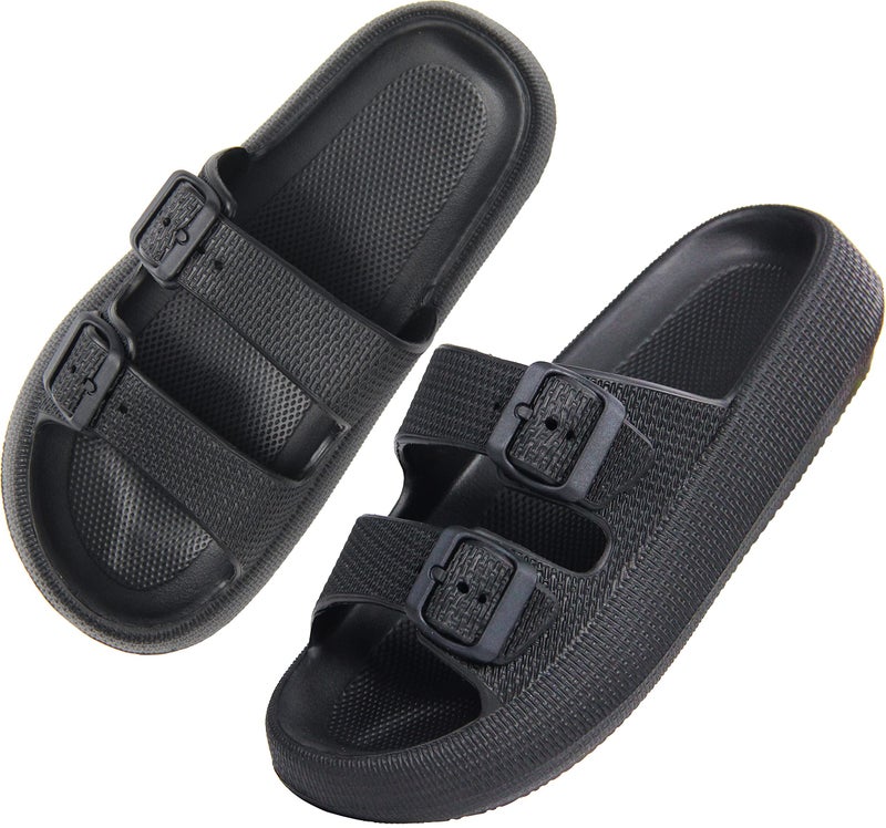 BenSorts Men Pillow Slippers Slides 2 Strap Adjustable EVA SPA Chunky Sandal Quick Dry House Shower Bath Soft Sole Athletic Slippers Black Men Size 11 11.5 Women Size 12 12.5 - Image 1