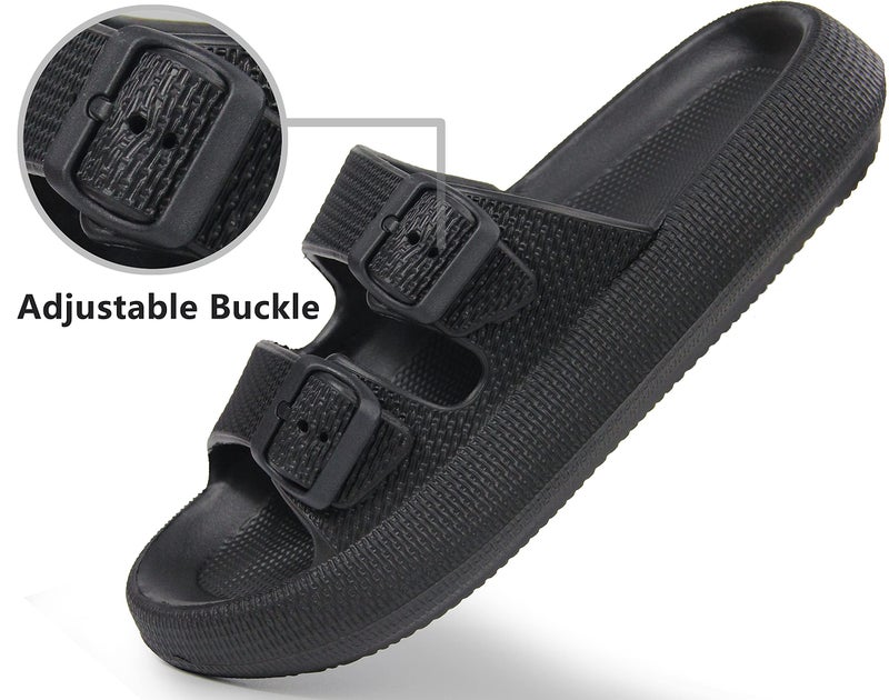 BenSorts Men Pillow Slippers Slides 2 Strap Adjustable EVA SPA Chunky Sandal Quick Dry House Shower Bath Soft Sole Athletic Slippers Black Men Size 11 11.5 Women Size 12 12.5 - Image 3