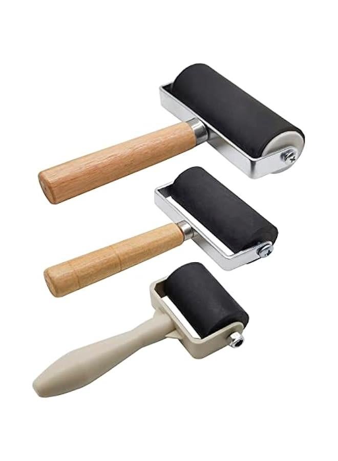 Rubber Brayer Roller Set for Printmaking, Ink, Wallpapers Stamping, 3 Sizes: 1.4/2.4/4 Inch Craft Rollers - Image 1