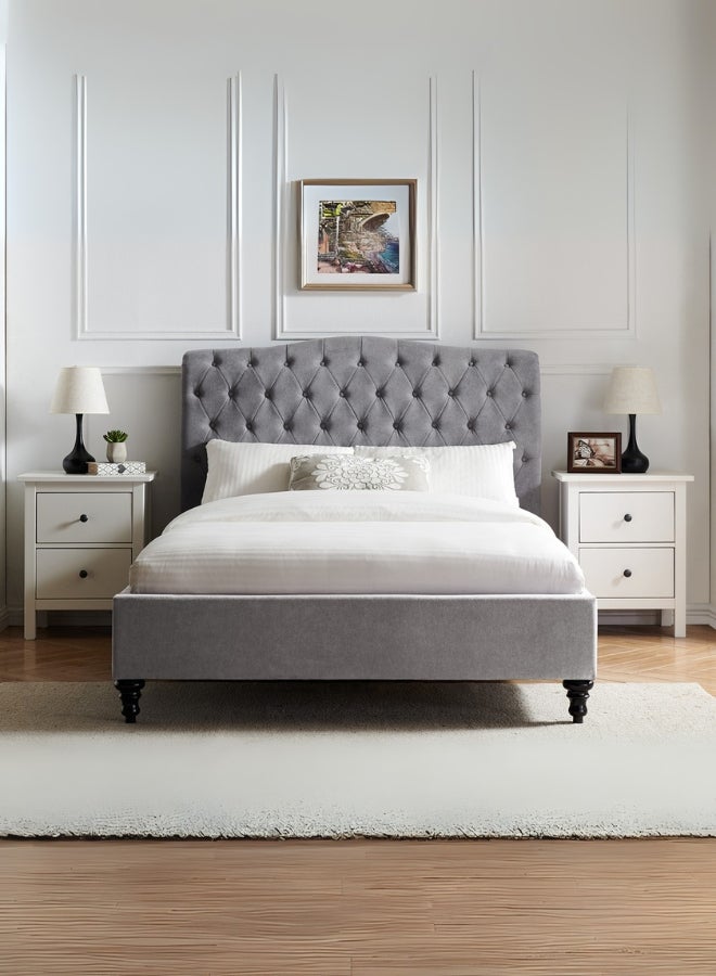 Bed and Mattress Home Harbor Haven Tufted Upholstered Twin Size ( Mattress Size 120 X 190 CM ) Grey Color Bed Size 202 W X 128 L CM ( Mattress Sold Separately )  - Image 2