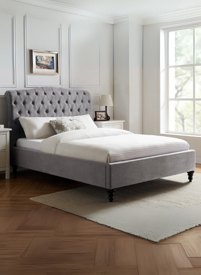 Bed and Mattress Home Harbor Haven Tufted Upholstered Twin Size ( Mattress Size 120 X 190 CM ) Grey Color Bed Size 202 W X 128 L CM ( Mattress Sold Separately )  - Image 1