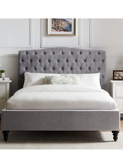 Bed and Mattress Home Harbor Haven Tufted Upholstered Twin Size ( 120 X 190 ) Grey Color Bed  - Image 1
