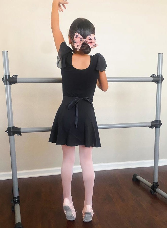 Stelle Girls Short Sleeve Ballet Leotard Combo with Dance Skirt and Dance Tight, Black (Ruffle Sleeve), 7 Years - Image 4