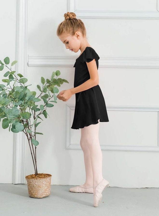Stelle Girls Short Sleeve Ballet Leotard Combo with Dance Skirt and Dance Tight, Black (Ruffle Sleeve), 7 Years - Image 5