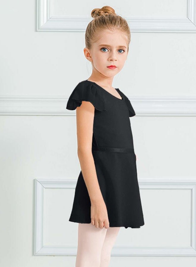Stelle Girls Short Sleeve Ballet Leotard Combo with Dance Skirt and Dance Tight, Black (Ruffle Sleeve), 7 Years - Image 3