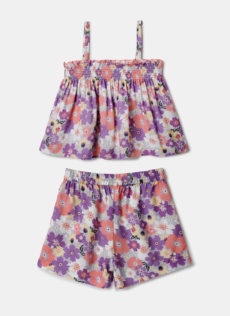 Nautinati Nautinati Purple Printed Top and Shorts Set for Girls