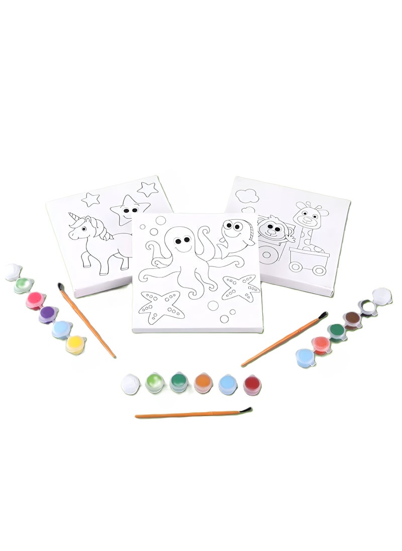 VIO 3 Pack Assorted Painting Canvas Kit Brus Paints Pre-Drawn Gift Set for Girls and Boys Birthday Party Favors for Artists Travel Vacation Holiday Fun Activity Creativity Imagination Style 1  - Image 2