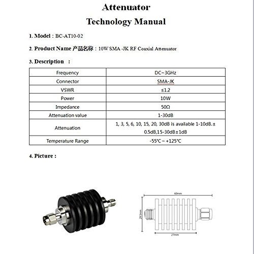 BECEN 10W SMA Attenuator,20db,DC to 3GHz,50 Ohm - Image 2