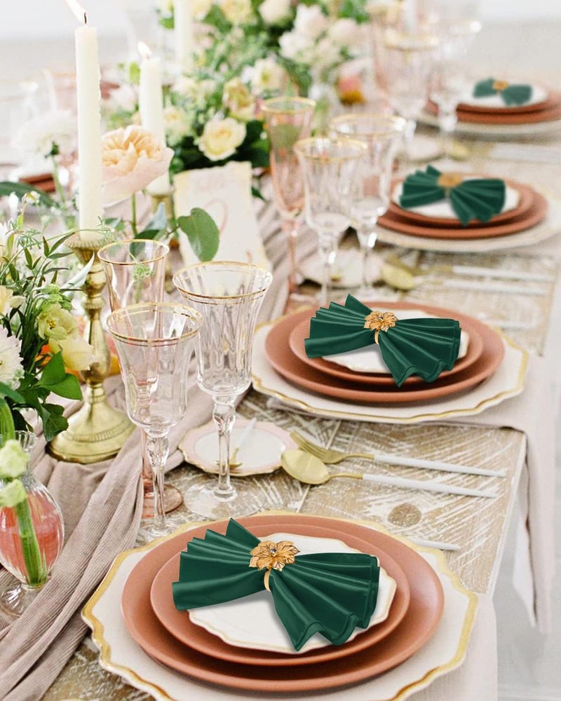 VIJIV 12 Pack Cloth Napkins and Gold Napkin Rings Set of 6 17x17 Square Satin Dinner Table Napkins Rings Flower Personalized Napkins Bridal Shower Napkins for Wedding Reception Party Decorative - Image 3
