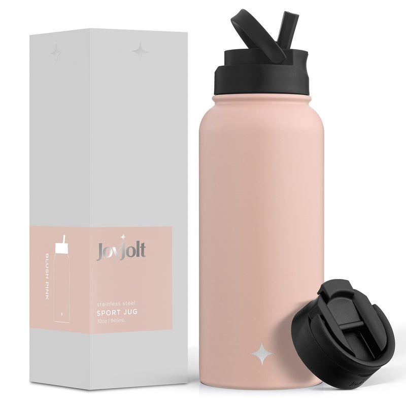 JoyJolt JoyJolt Triple Insulated Water Bottle with Straw Lid AND Flip Lid 32oz  12 Hour HotCold Vacuum Insulated Stainless Steel Large Bottle BPAFree Leakproof Thermos Water Bottles 