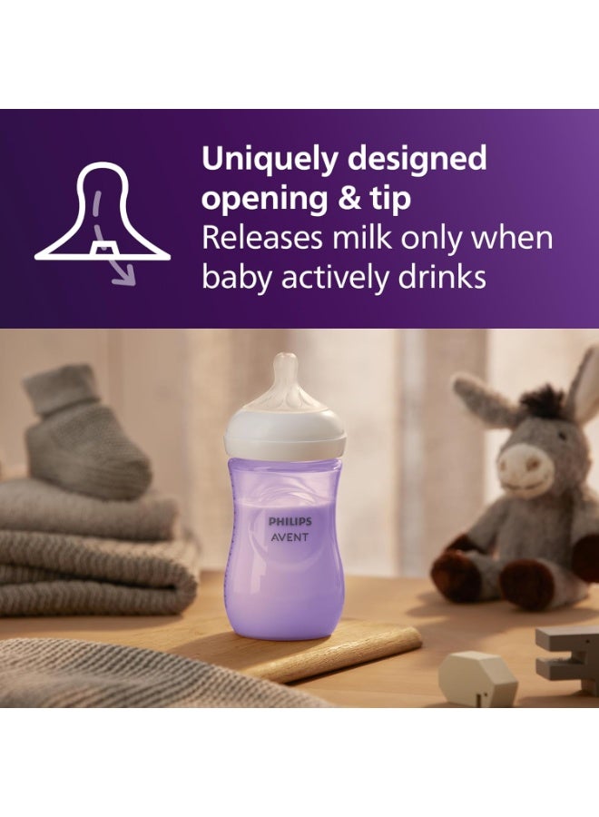 Philips Philips Avent Natural Baby Bottles with Natural Response Nipples (Medium Flow, Flow 3), 9oz, Purple, 4-Pack, SCY903/34 - Image 4