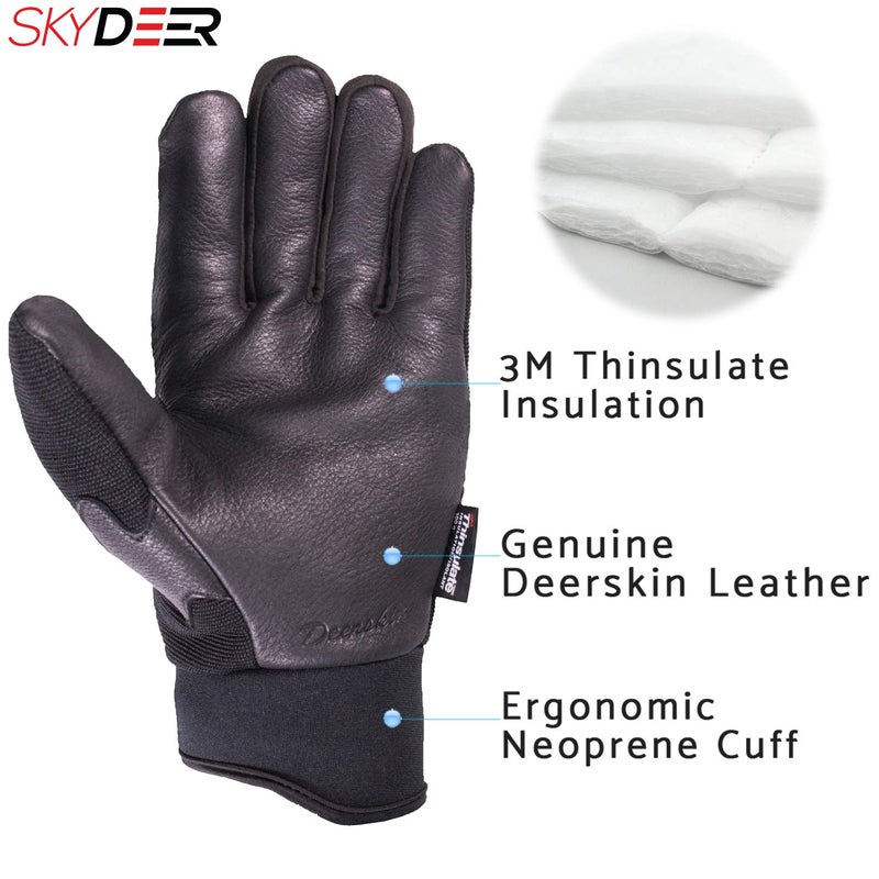 SKYDEER Winter Deerskin Leather Work Gloves, 100G 3M Thinsulate Lining for Cold Weather, Thermal Insulated Gloves (SD2251T/XL) - Image 4