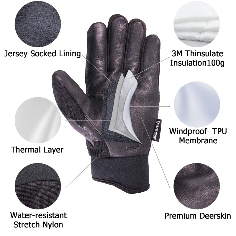 SKYDEER Winter Deerskin Leather Work Gloves, 100G 3M Thinsulate Lining for Cold Weather, Thermal Insulated Gloves (SD2251T/XL) - Image 2
