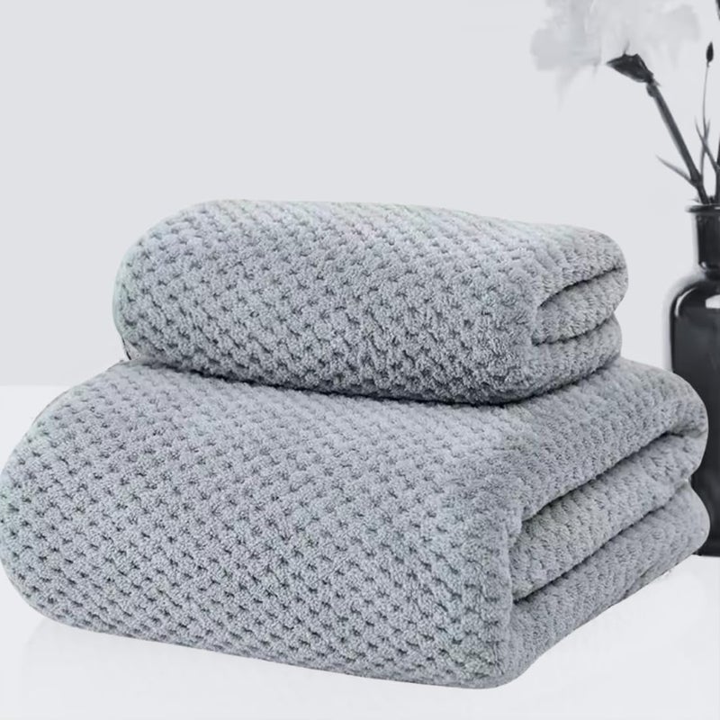 Linear Microfiber Bath Towel & Hand Towel Set/Microfiber Towels for Bath Large Size/Towel for Bath/Bath Towel for Men and Women/300 GSM (140 cms * 70 cms) (Grey) - Image 1