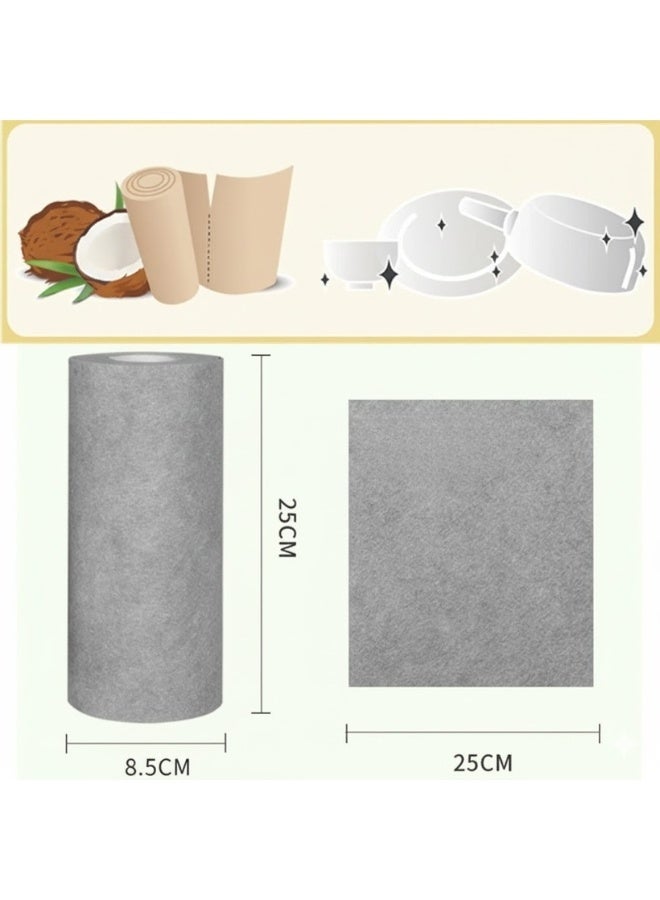 هابي هوم لفة قماش تنظيف الأطباق من قشور جوز الهند 25 ورقه ، مناديل تنظيف منزلية طويلة وعالية الامتصاص، قماش أنيق للمطابخ الحديثة، سهل الاستخدام والتنظيف، غير لاصق (25×25 سم - رمادى) - Image 2