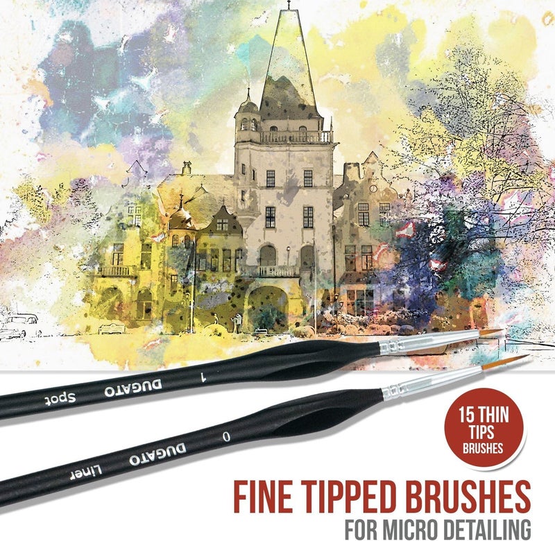 DUGATO Fine Detail Paint Brush Set (15pc) - Miniature Brushes with Ergonomic Triangular Handles & Travel Case for Acrylic, Watercolor, Oil, Models & Warhammer - Image 3