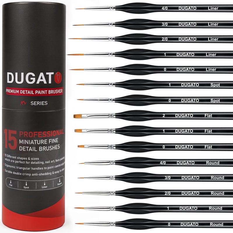 DUGATO Fine Detail Paint Brush Set (15pc) - Miniature Brushes with Ergonomic Triangular Handles & Travel Case for Acrylic, Watercolor, Oil, Models & Warhammer - Image 1