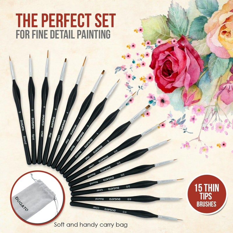 DUGATO Fine Detail Paint Brush Set (15pc) - Miniature Brushes with Ergonomic Triangular Handles & Travel Case for Acrylic, Watercolor, Oil, Models & Warhammer - Image 2