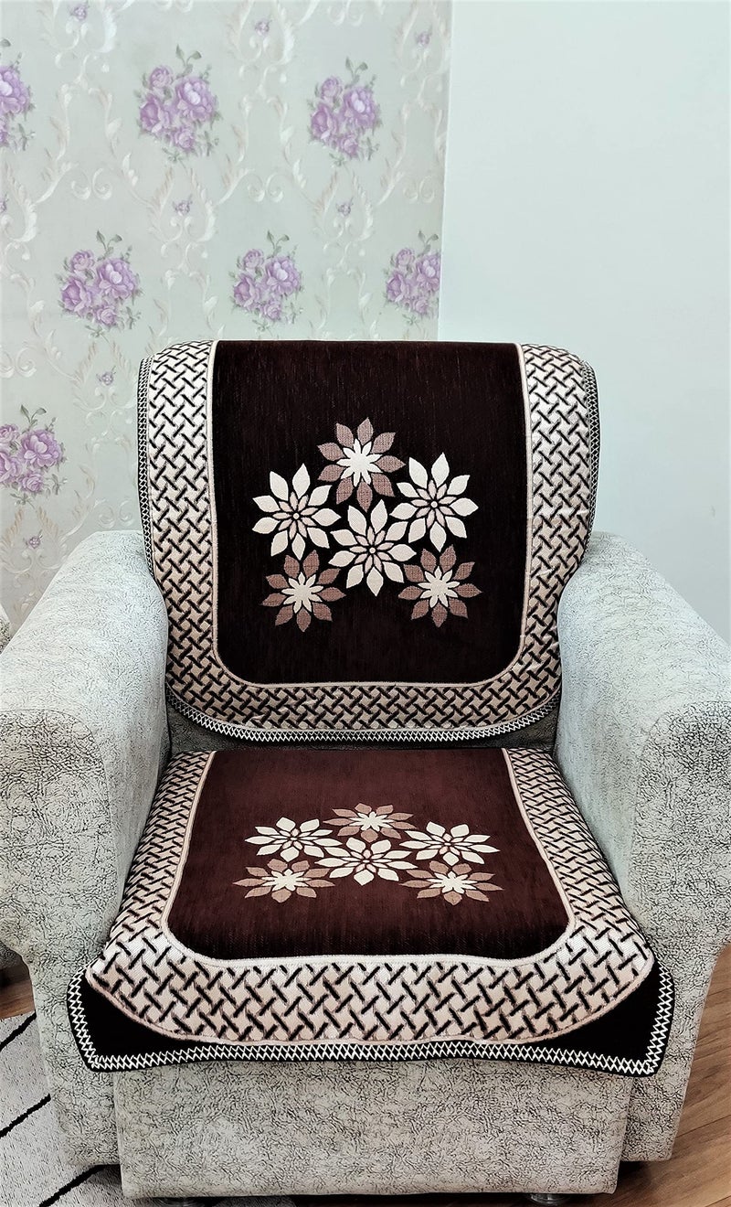 KREEVA Velvet Sofa Covers And Chair Cover For Five Seater,Set Of 6(3+1+1), Brown - Image 4