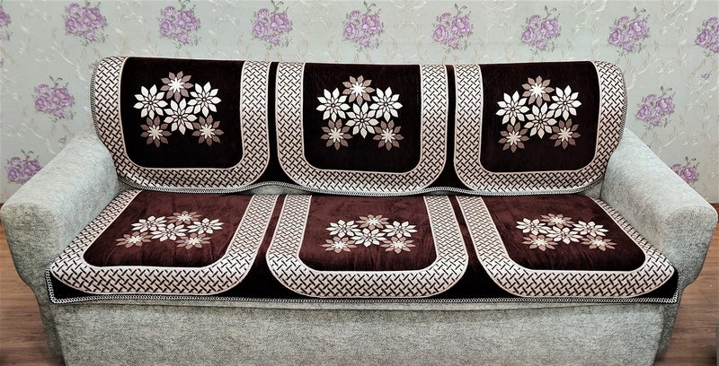 KREEVA Velvet Sofa Covers And Chair Cover For Five Seater,Set Of 6(3+1+1), Brown - Image 3