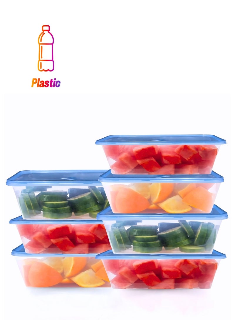 FEELINGS Plastic Food Containers with Lids – 7-Piece Set, 500ml Each – Airtight, BPA-Free, Microwave, Freezer & Dishwasher Safe – Rectangular Storage Boxes