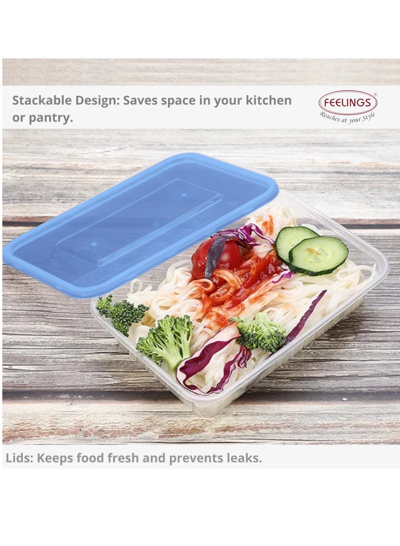 FEELINGS Plastic Food Containers with Lids – 7-Piece Set, 500ml Each – Airtight, BPA-Free, Microwave, Freezer & Dishwasher Safe – Rectangular Storage Boxes