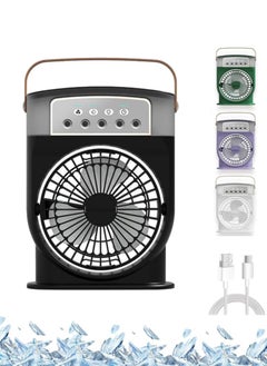 Portable Air Conditioner Fan Mini Evaporative Air Cooler with multi Colors LED Light 1/2/3 H Timer 3 Wind Speeds and 3 Spray Modes for Office Home Dorm Travel(Black)