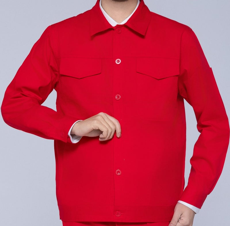 Summer Thin Cotton Long-sleeved suit Moisture Absorption and Sweat-wicking Comfortable Wear-resistant Labor Protection Tooling for Construction Site Electrician Welding Workshop Red top