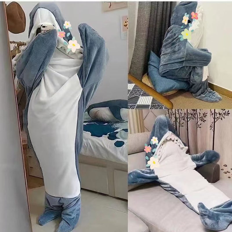 New Cartoon Shark Sleeping Bag Shark Blanket Flannel Couple Homewear Mixed Batch - Image 3