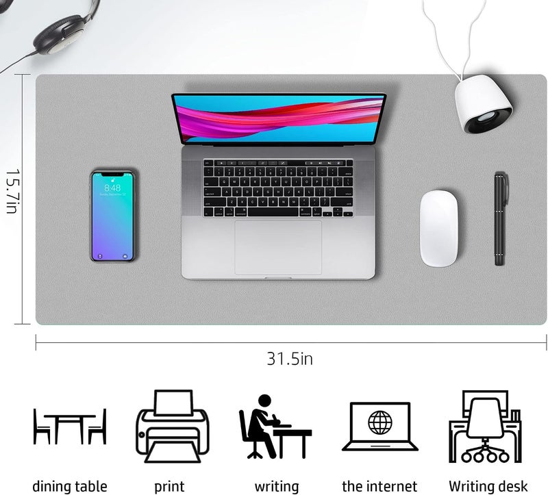 Aothia Double-Sided PU Leather Desk Pad - Non-Slip Large Mouse Pad & Desk Mat for Office, Home - Waterproof, Easy to Clean, Durable Dual-Sided Surface (31.5" x 15.7", Grey) - Image 3
