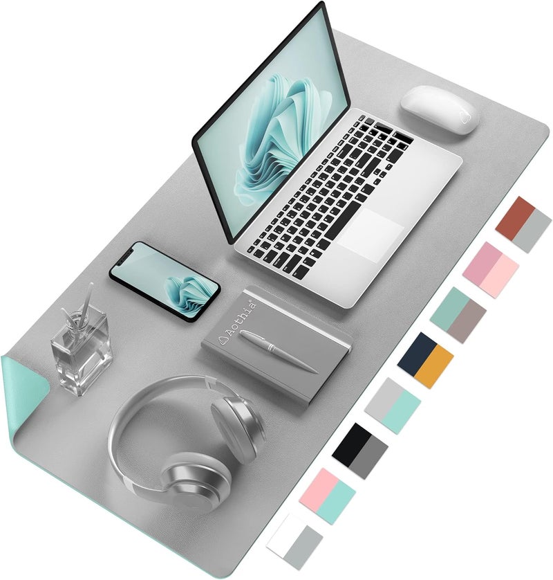 Aothia Double-Sided PU Leather Desk Pad - Non-Slip Large Mouse Pad & Desk Mat for Office, Home - Waterproof, Easy to Clean, Durable Dual-Sided Surface (31.5" x 15.7", Grey) - Image 1