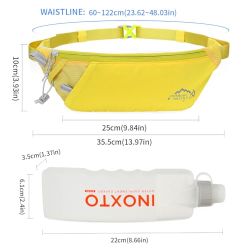 INOXTO Slim Running Belt Fanny Pack for Women and Men Sports Waist Bag Pack with 300ml Water Bottle for Running Walking Cycling Hiking Reflective Running Pouch Belt for All Phones (Yellow) - Image 3