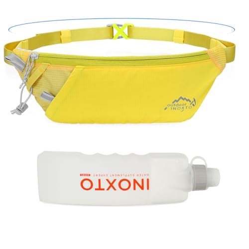INOXTO Slim Running Belt Fanny Pack for Women and Men Sports Waist Bag Pack with 300ml Water Bottle for Running Walking Cycling Hiking Reflective Running Pouch Belt for All Phones (Yellow) - Image 1