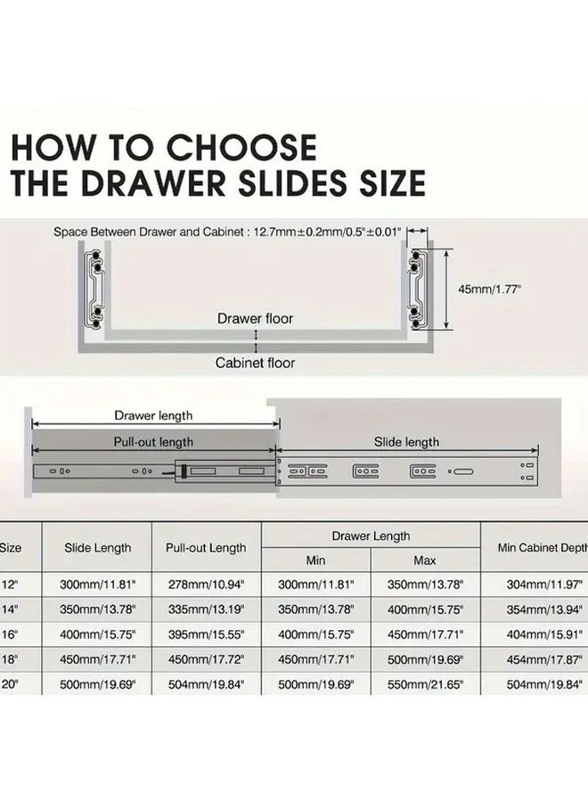 2pcs 20 Inch Full Extension Noiseless Drawer Slides Heavy Duty Ball Bearing Kit - Image 3