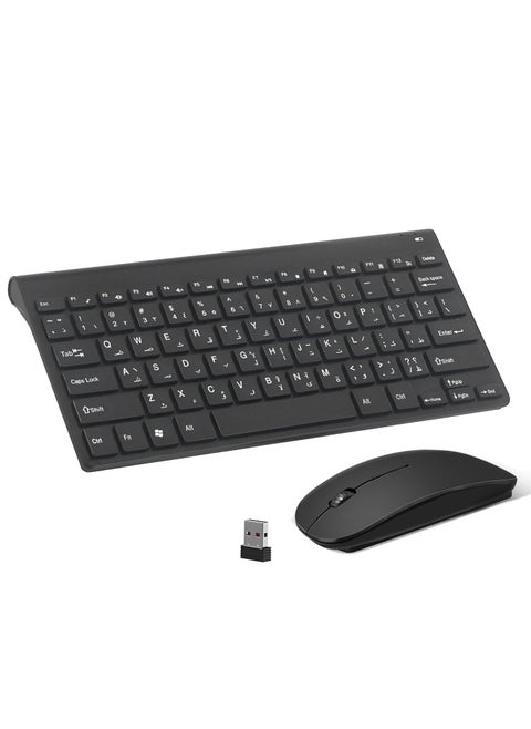 ULHYC 78 Keys Arabic/English Wireless Keyboard and Mouse Combo,2.4G Wireless Keyboard and Mouse Set Compact Quiet Ultra-Thin Sleek Design,Cordless Mouse Keyboard Set for Laptop,PC,Desktop