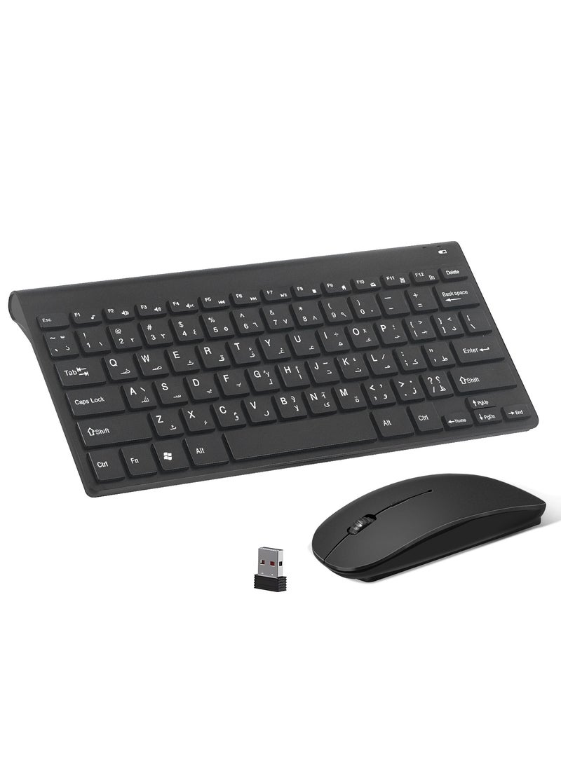 ULHYC 78 Keys Arabic/English Wireless Keyboard and Mouse Combo,2.4G Wireless Keyboard and Mouse Set Compact Quiet Ultra-Thin Sleek Design,Cordless Mouse Keyboard Set for Laptop,PC,Desktop