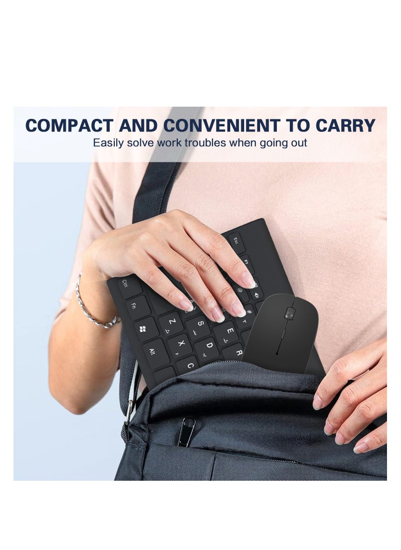 ULHYC 78 Keys Arabic/English Wireless Keyboard and Mouse Combo,2.4G Wireless Keyboard and Mouse Set Compact Quiet Ultra-Thin Sleek Design,Cordless Mouse Keyboard Set for Laptop,PC,Desktop