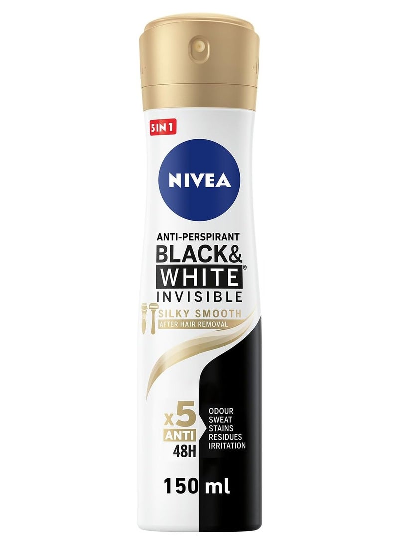 نيفيا رذاذ مضاد للتعرق من نيفيا للنساء، حماية لمدة 48 ساعة، حلاقة ناعمة وحريرية غير مرئية للملابس السوداء والبيضاء، 150 مل - Image 1
