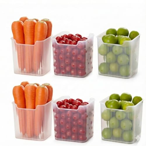 OBIXO 6-Piece Refrigerator Door Organizer Box Bins Stackable & Detachable Plastic Storage Containers for Fridge Door, Kitchen Fruits Vegetables Multipurpose Kitchen Drawer Basket - Image 1