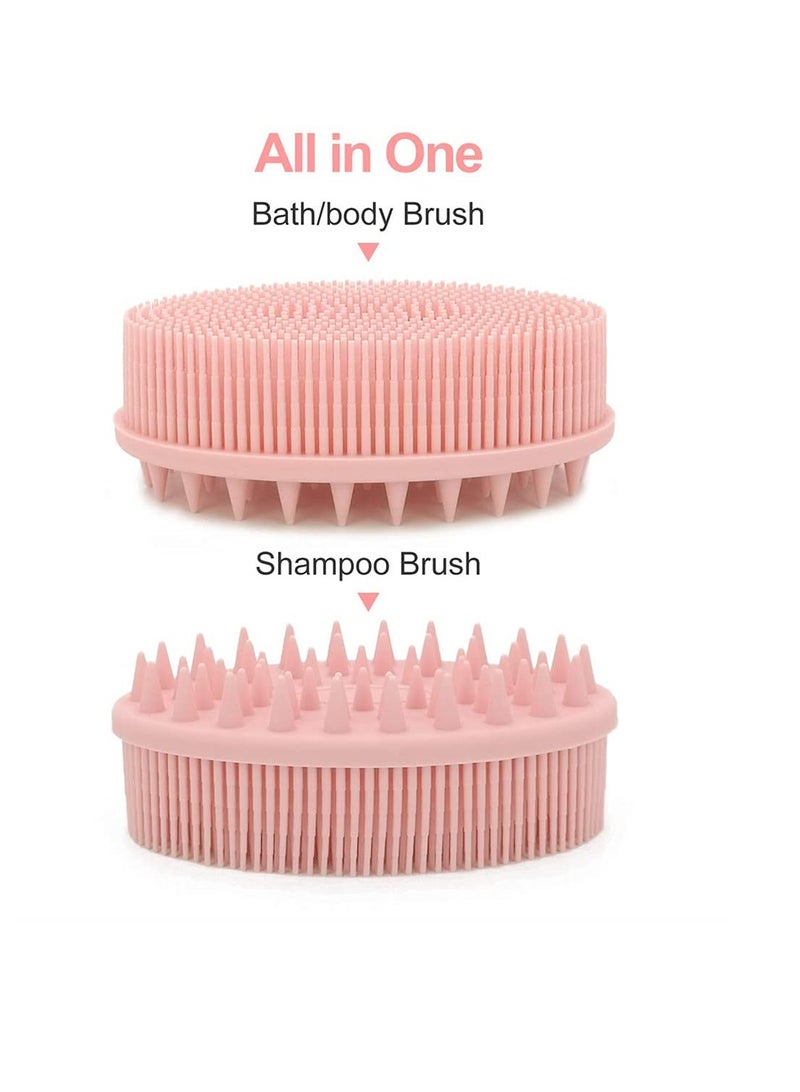 2 in 1 Silicone Bath & Shampoo Brush Set, Exfoliating Body Scrub & Scalp Massager, Easy to Clean, Wet/Dry Use (2 PCS, Blue & Pink) - Image 5
