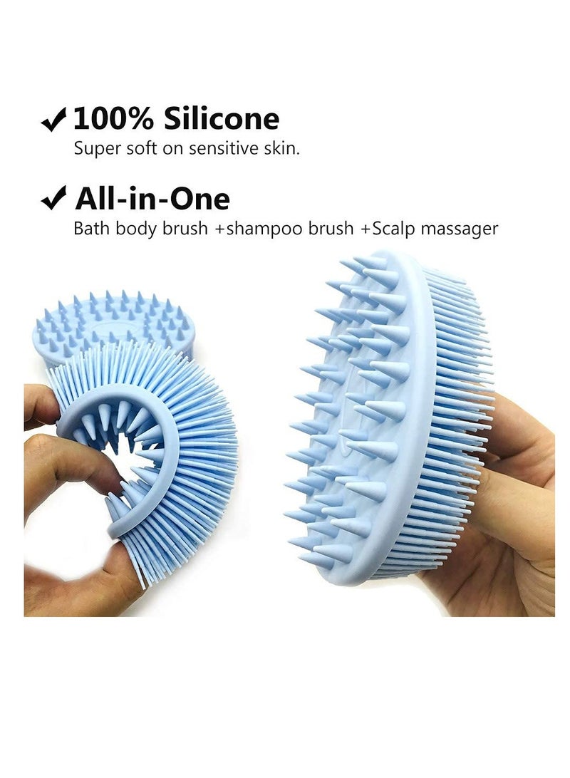 2 in 1 Silicone Bath & Shampoo Brush Set, Exfoliating Body Scrub & Scalp Massager, Easy to Clean, Wet/Dry Use (2 PCS, Blue & Pink) - Image 3