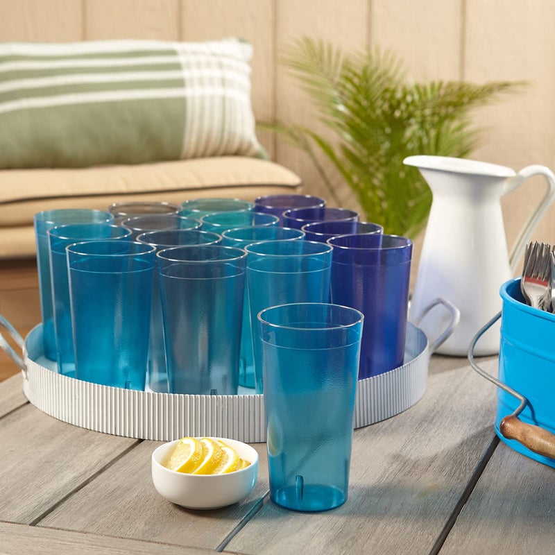 US Acrylic Cafe Plastic Reusable Tumblers (Set of 16) 20-ounce Water Cups Coastal Colors | Restaurant Style Drinking Glasses Value Set, Stackable, BPA-free, Made in the USA | Top-rack Dishwasher Safe - Image 3