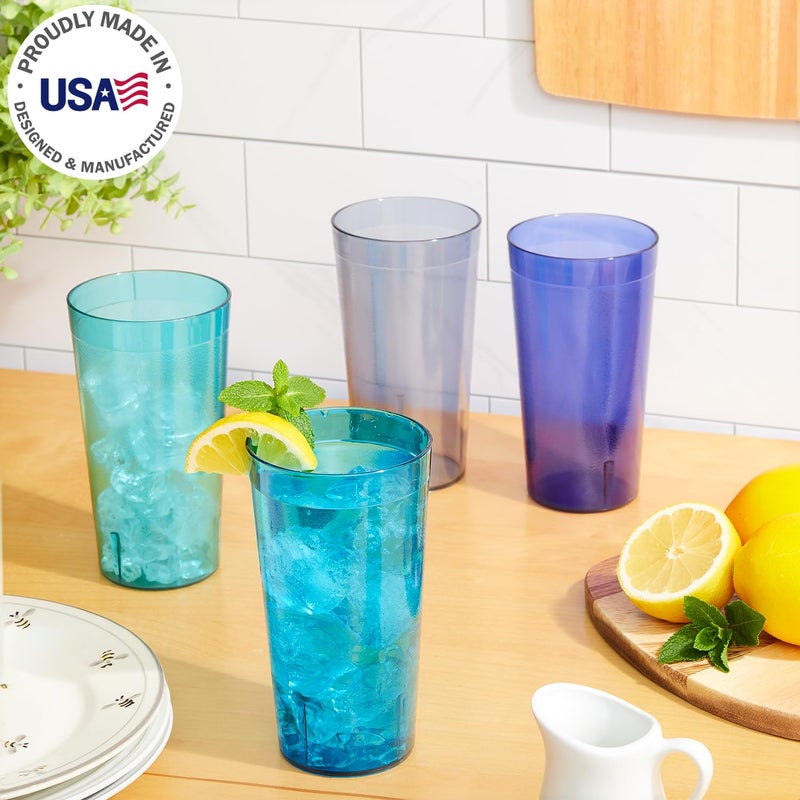 US Acrylic Cafe Plastic Reusable Tumblers (Set of 16) 20-ounce Water Cups Coastal Colors | Restaurant Style Drinking Glasses Value Set, Stackable, BPA-free, Made in the USA | Top-rack Dishwasher Safe - Image 2