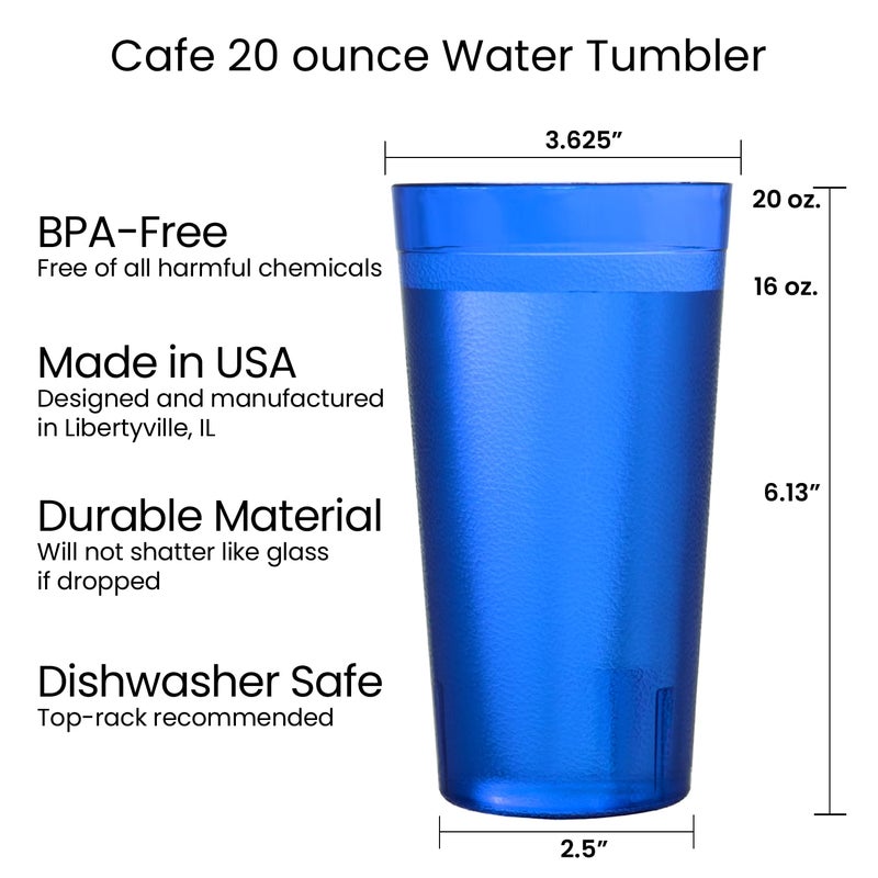 US Acrylic Cafe Plastic Reusable Tumblers (Set of 16) 20-ounce Water Cups Coastal Colors | Restaurant Style Drinking Glasses Value Set, Stackable, BPA-free, Made in the USA | Top-rack Dishwasher Safe - Image 5