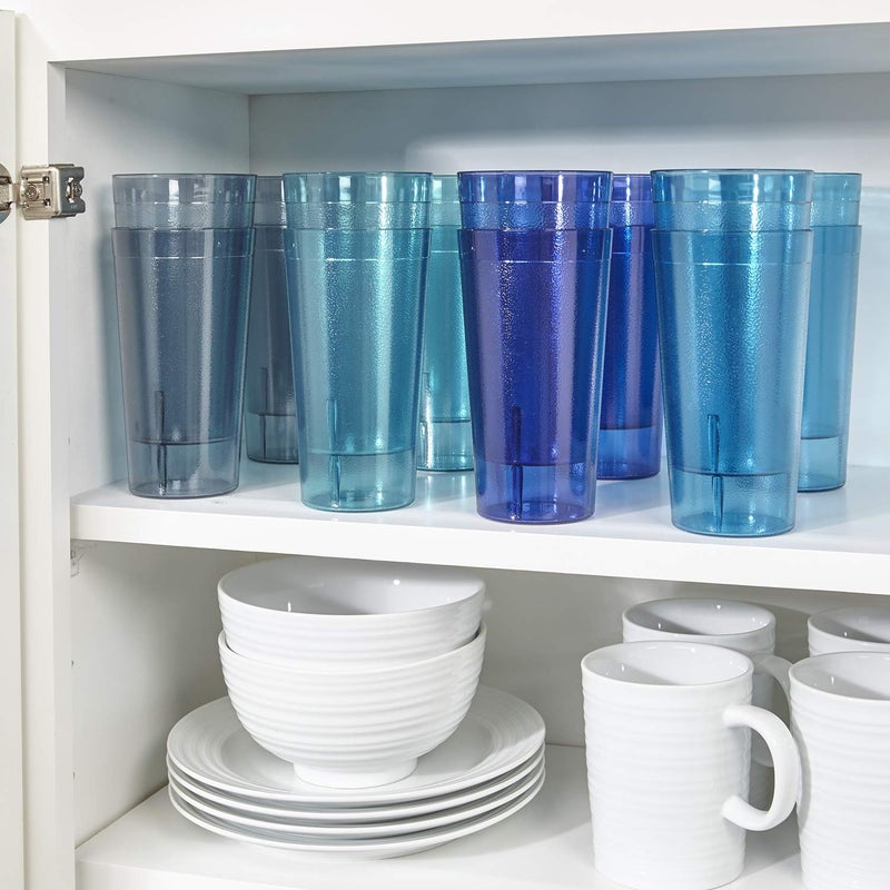 US Acrylic Cafe Plastic Reusable Tumblers (Set of 16) 20-ounce Water Cups Coastal Colors | Restaurant Style Drinking Glasses Value Set, Stackable, BPA-free, Made in the USA | Top-rack Dishwasher Safe - Image 4
